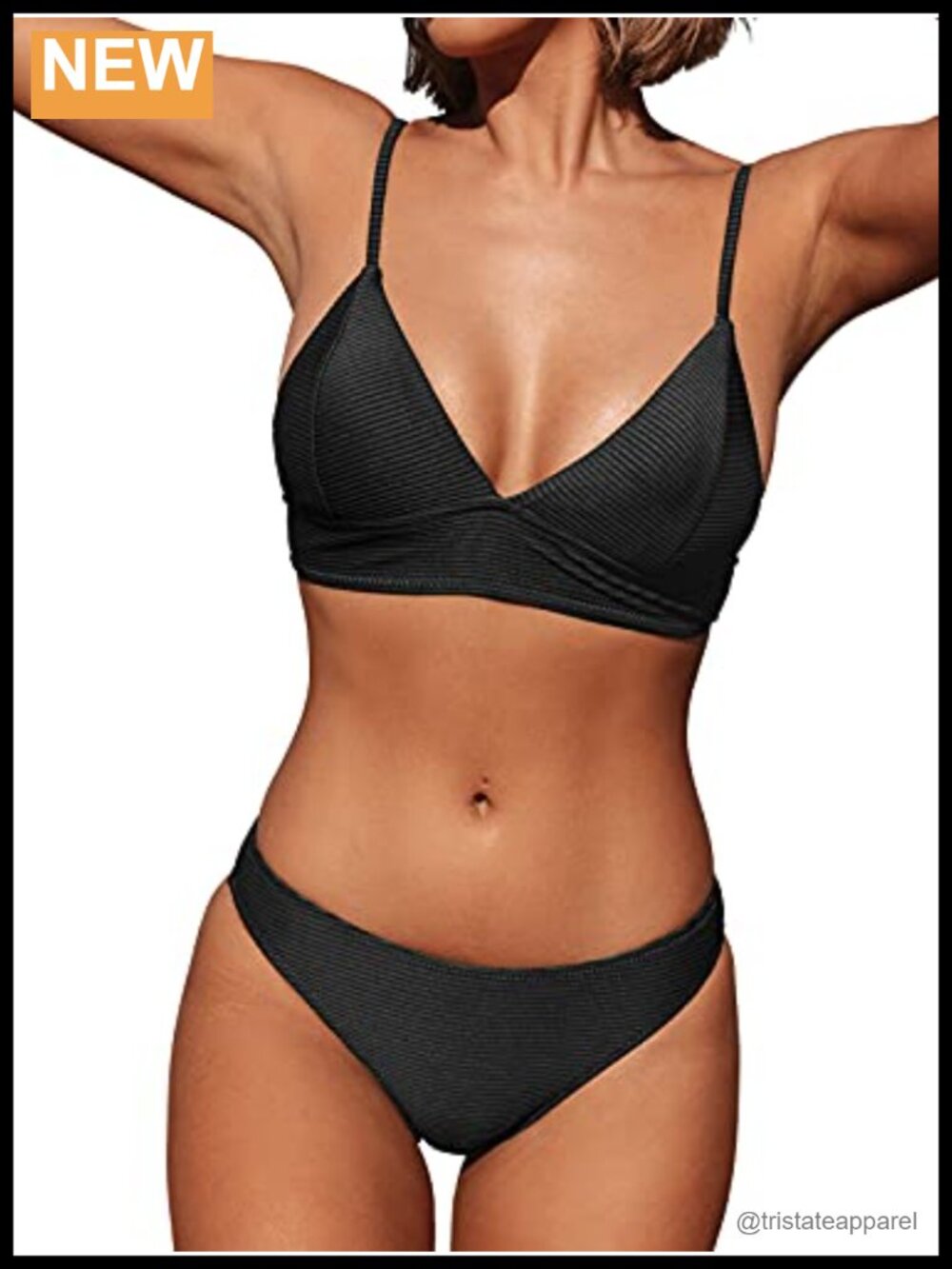 CUPSHE Women's Ribbed V Neck Triangle Bikini Set Low Rise Two Piece Swimsuit